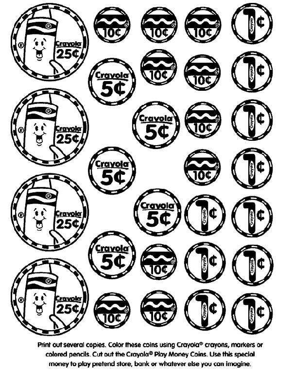 Play Money Coins Coloring Page